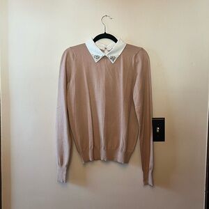 Forever 21 Tan Sweater with Jeweled Collar Medium